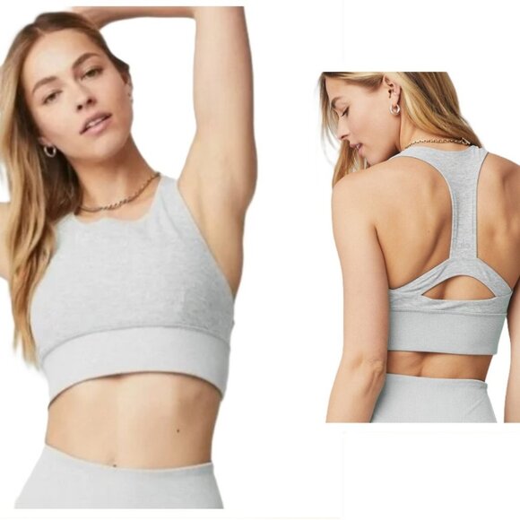 ALO YOGA Sports Bra Alosoft Serenity Bra Size Extra Small Gray - Picture 1 of 9